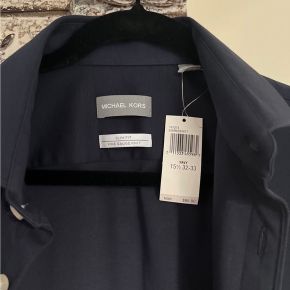 Michael Kors long sleeve knit shirt MK fitted shirt size M blue - Picture 10 of 14